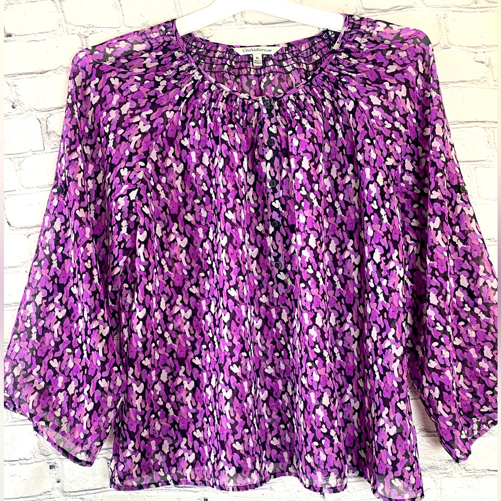 Croft & Barrow Blouse Leopard Print XL